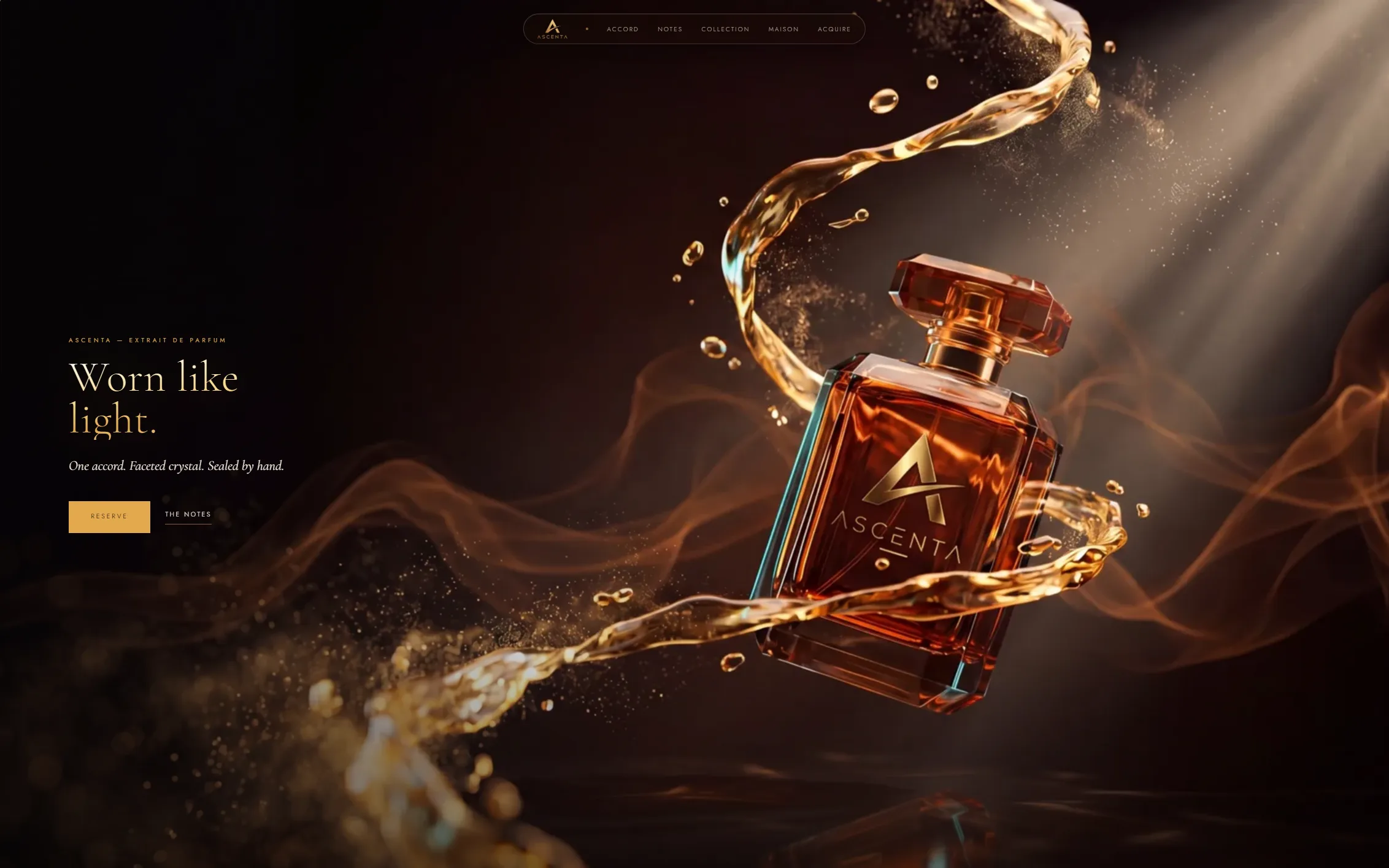 Ascenta Parfumerie — amber flacon in molten gold