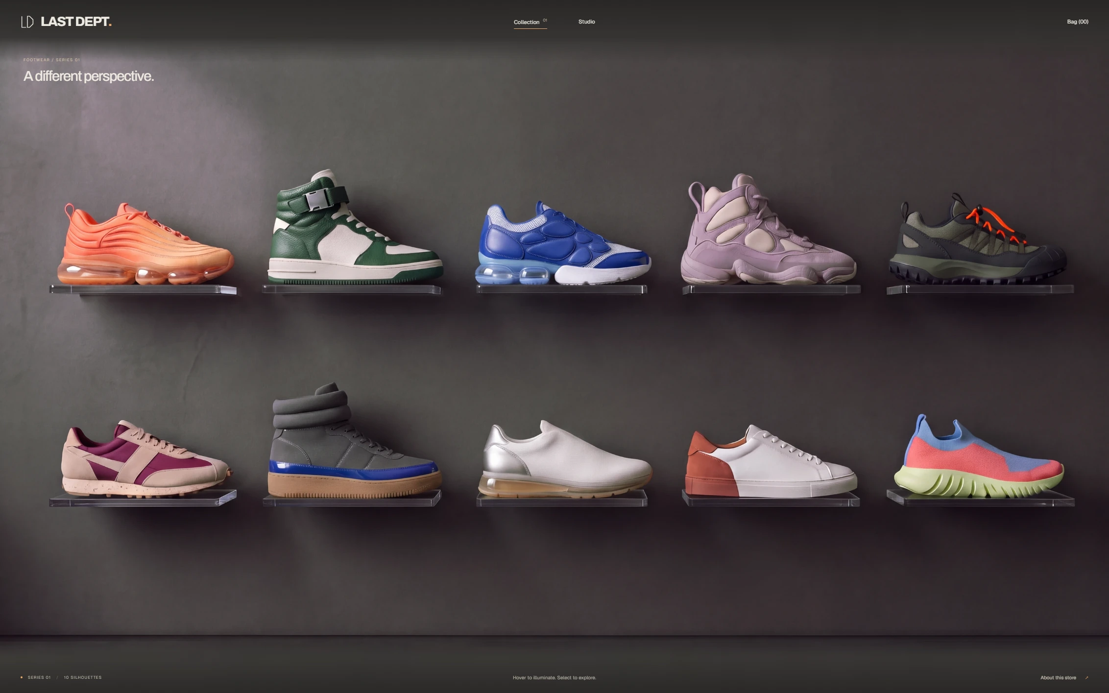 LAST DEPT. footwear on illuminated shelves