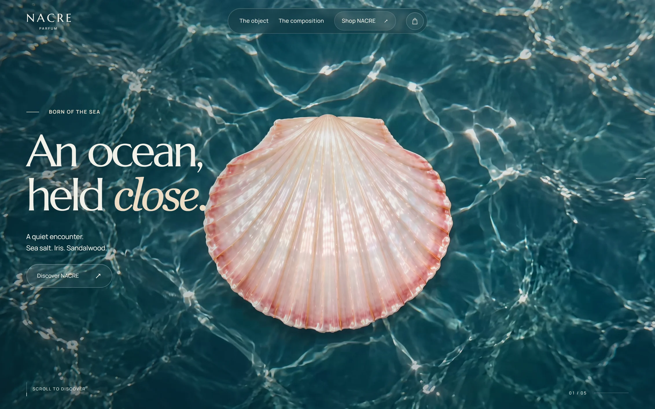 NACRE perfume in an underwater shell
